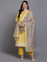 Cotton Yellow Printed Straight Kurta Pant With-VKSKD1911
